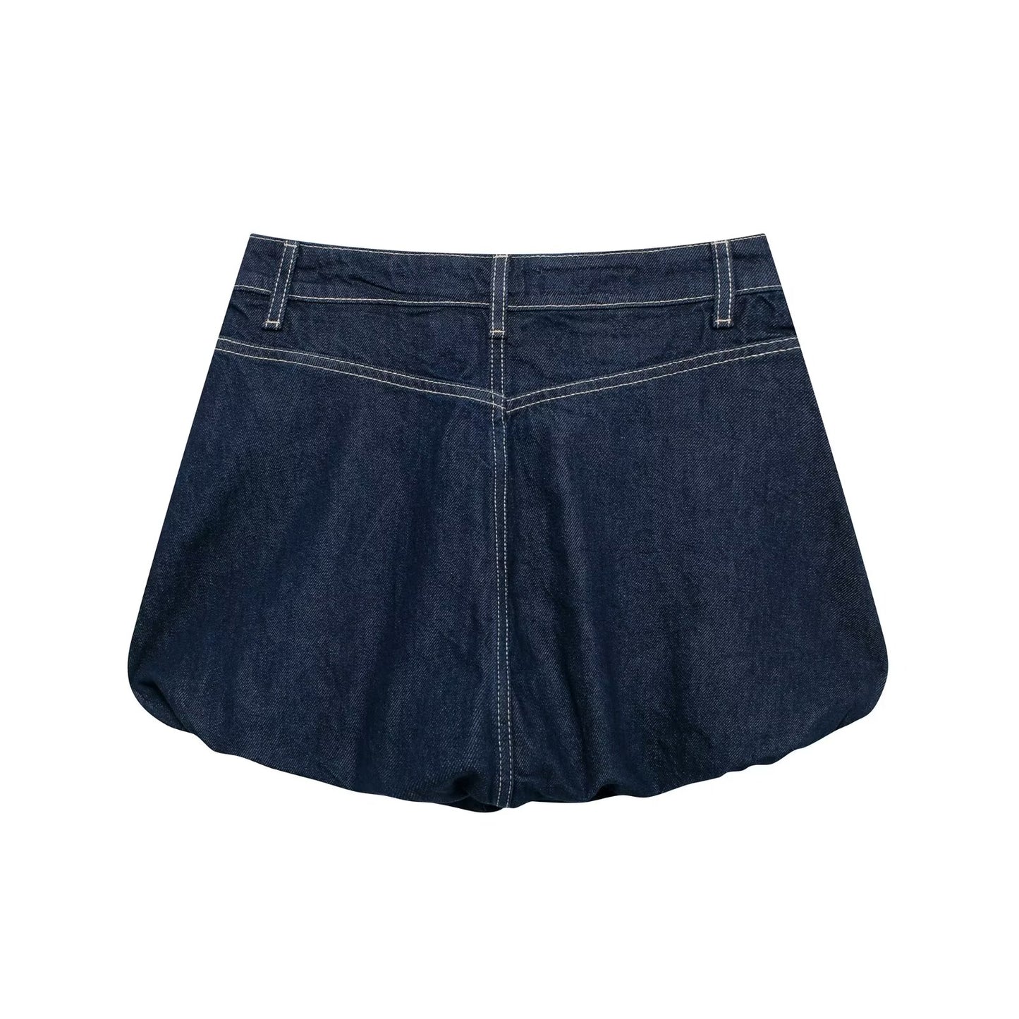 Women Solid Color Balloons Casual Denim Skirt No Belt