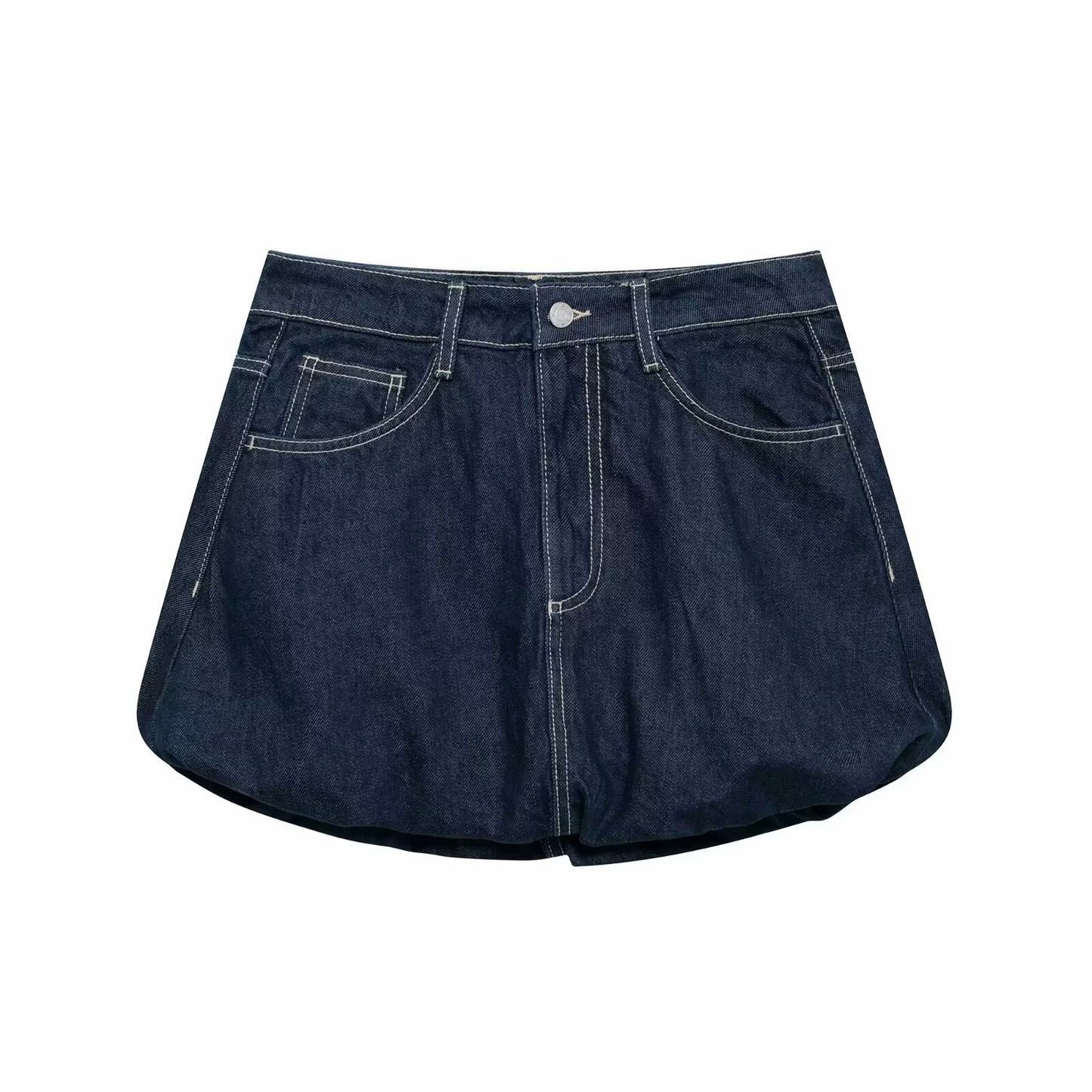 Women Solid Color Balloons Casual Denim Skirt No Belt