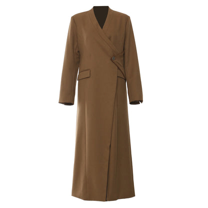 Autumn Winter Special Special Machine Craft Irregular Asymmetric Structure Long Trench Coat Women