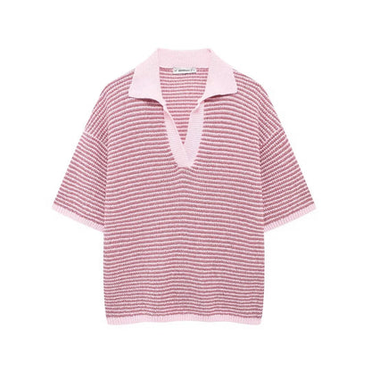 Camisa tipo polo de punto con cuello y pantalones cortos para mujer de verano