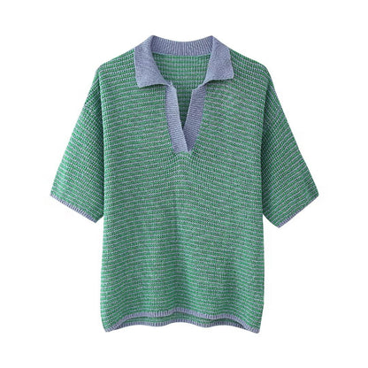 Camisa tipo polo de punto con cuello y pantalones cortos para mujer de verano