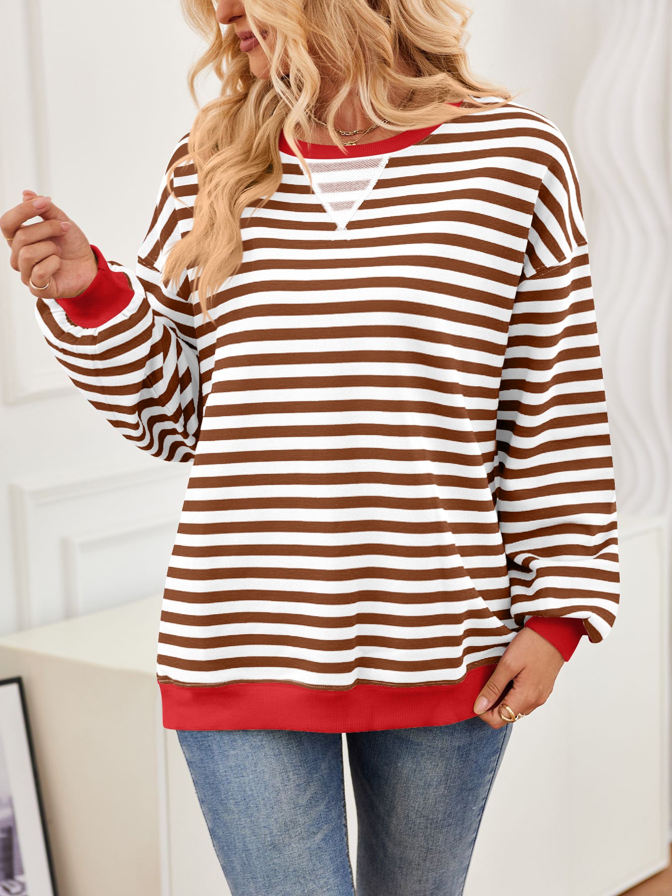 Women Clothing Autumn Winter Oversized Casual Thickening Striped Sweater Women