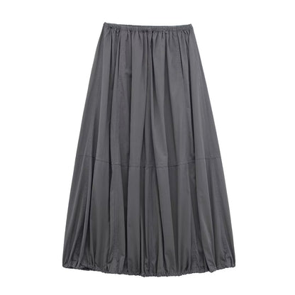 Women Solid Color High Waist Casual Pleated Nylon Skirt