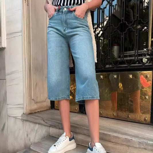 Pantalon en jean ample délavé pour femme, coupe urbaine décontractée, coupe moyenne