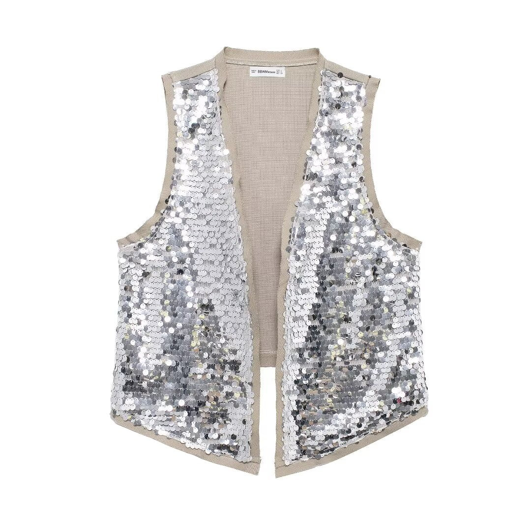 Women Asymmetric Hem Beads Decoration Vest Beads Decoration Short Dress