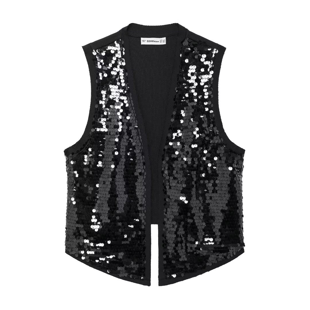 Women Asymmetric Hem Beads Decoration Vest Beads Decoration Short Dress