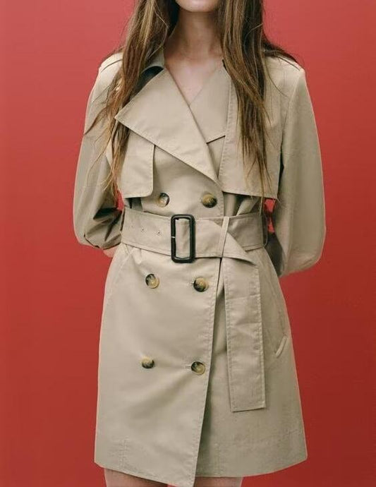 Gabardina elegante para mujer, de otoño, sexy, con cuello cruzado, cintura ajustada, largo medio, fácil de combinar