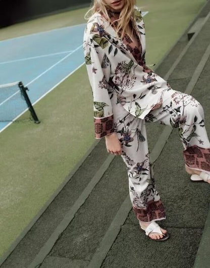 Fall Women Clothing Fashionable Printed Kimono Shirt Casual Trousers