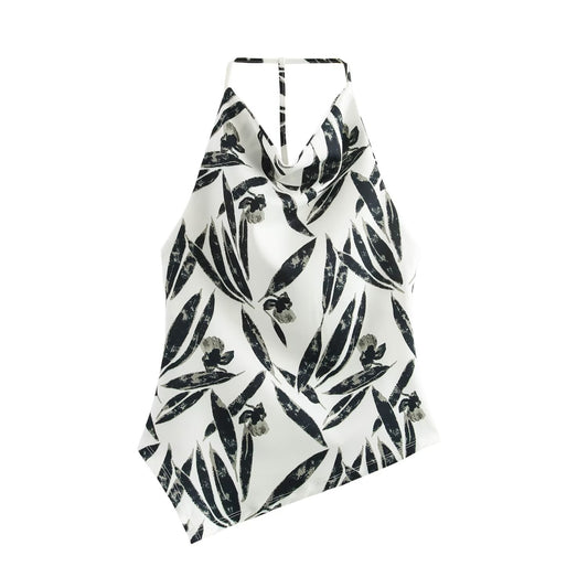 Autumn Women Printed Hanging Collar Top Wide Leg Pants Set