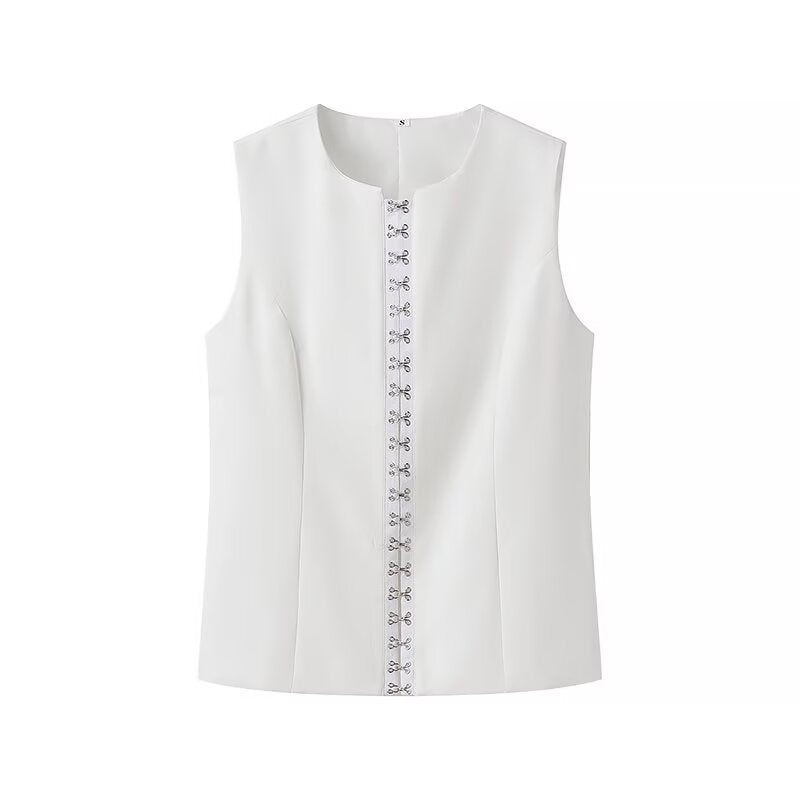 Women Clothing Office Casual Suit Round Neck Sleeveless Design Vest Work Pant