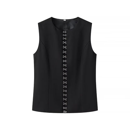 Women Clothing Office Casual Suit Round Neck Sleeveless Design Vest Work Pant