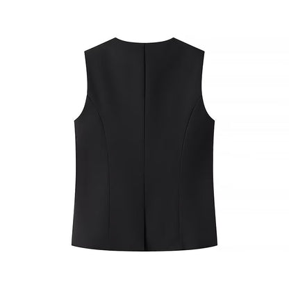 Women Clothing Office Casual Suit Round Neck Sleeveless Design Vest Work Pant