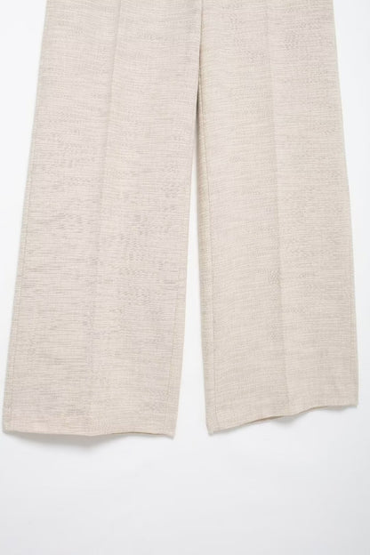 Pantalones de mujer con cintura alta y pierna ancha, con cuello recto y abertura lateral y hombros descubiertos