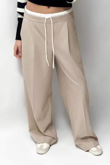 Ropa de mujer Otoño Invierno Cintura elástica Diseño con cordón Pantalones anchos adelgazantes sueltos Pantalones casuales