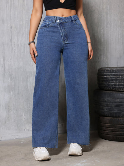 Women Clothing Retro Blue Worn Jeans Women Summer Straight Loose Thin High Waist Drooping Casual Denim Trousers