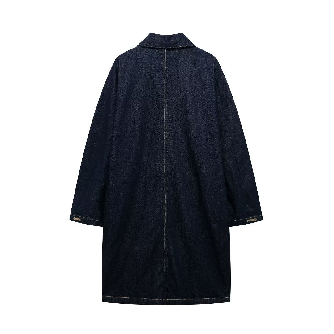 Women Clothing Classic Denim Trench Coat Jacket Jacket