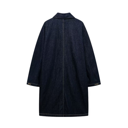 Women Clothing Classic Denim Trench Coat Jacket Jacket