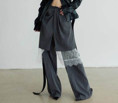 Autumn Winter Irregular Asymmetric Skirt Long Lace Three Piece Set Casual Pants Suit