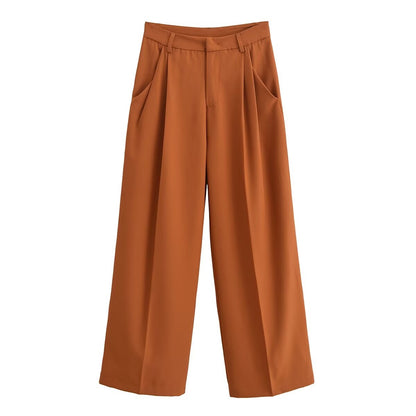 Pantalones casuales anchos de cintura media con descolorido para mujer