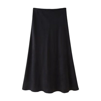 Jupe mi-longue texturée en satin de soie pour femme