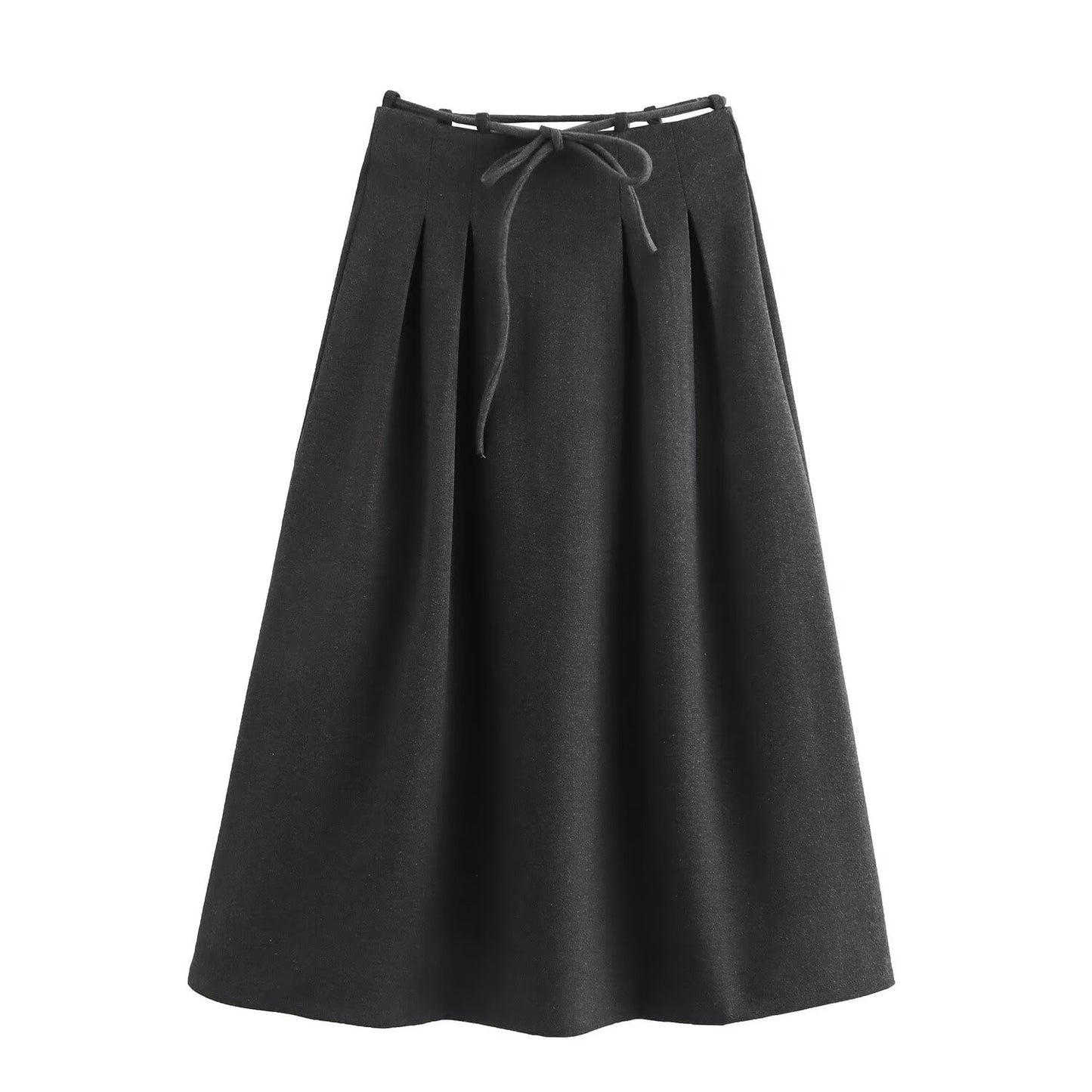 Fall Women Clothing Herringbone Round Belt Big Hem Skirt Maxi