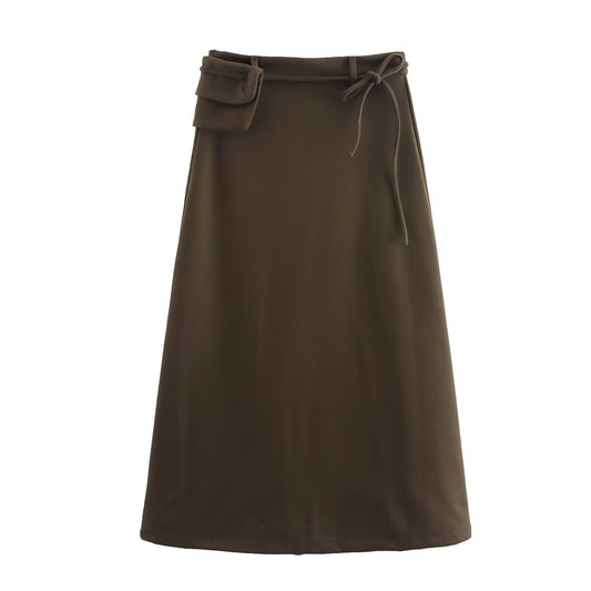 Autumn Winter Women Herringbone Independent Pocket Midi Skirt