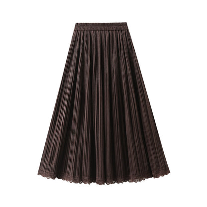 Autumn Winter Korean Loose High Waist Elastic Band Stitching Lace Slimming Velvet Skirt