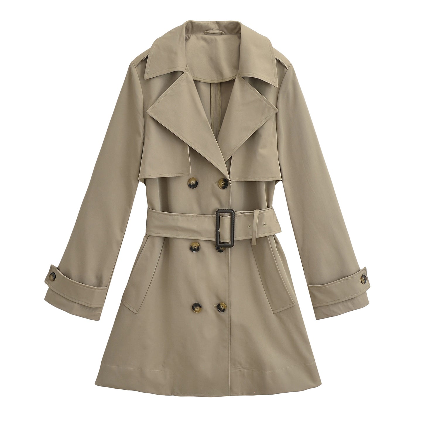 Trench-coat mi-long à double boutonnage pour femme, longueur mi-longue, largeur des épaules, ample, ceinture assortie, automne hiver