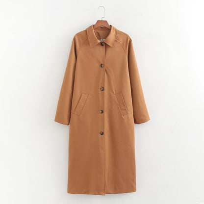 Collared Single Breasted Long Jacket Coat Women Personality Street Slim Trench Coat