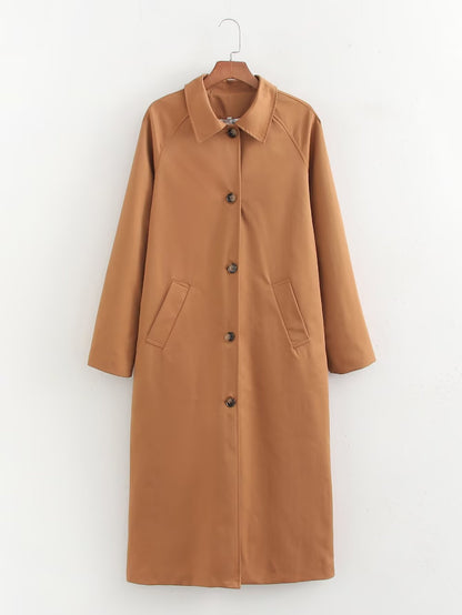 Collared Single Breasted Long Jacket Coat Women Personality Street Slim Trench Coat