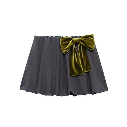 Autumn Bowknot Decoration Balloon Version Mini Skirt Women Clothing