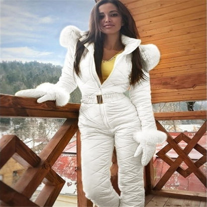 Invierno moda para actividades al aire libre traje de esquí abrigo con capucha deportes al aire libre mono cremallera traje de esquí femenino