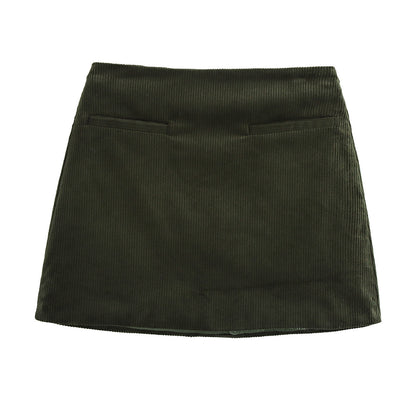 Autumn Winter Brown Skirt Women Corduroy Skirt High Waist A line Sheath Autumn Skirt