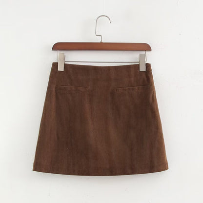 Women Clothing Stylish Simple Corduroy Sheath Skirt Mini A line Skirt