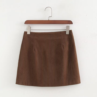 Women Clothing Stylish Simple Corduroy Sheath Skirt Mini A line Skirt