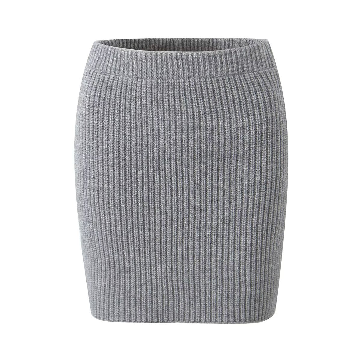 Autumn Winter Fashionable Stylish Dark Gray Collared Bell Sleeve Knitted Cardigan Skirt Sets Women