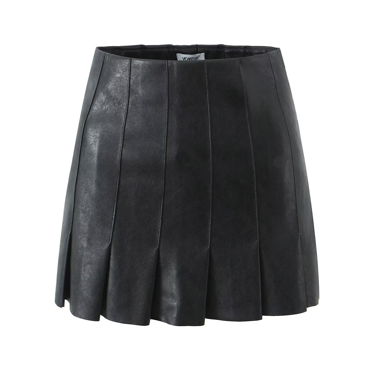 Women Clothing Locomotive Cropped Leather Coat Pleated Leather Skirt Two Piece Set