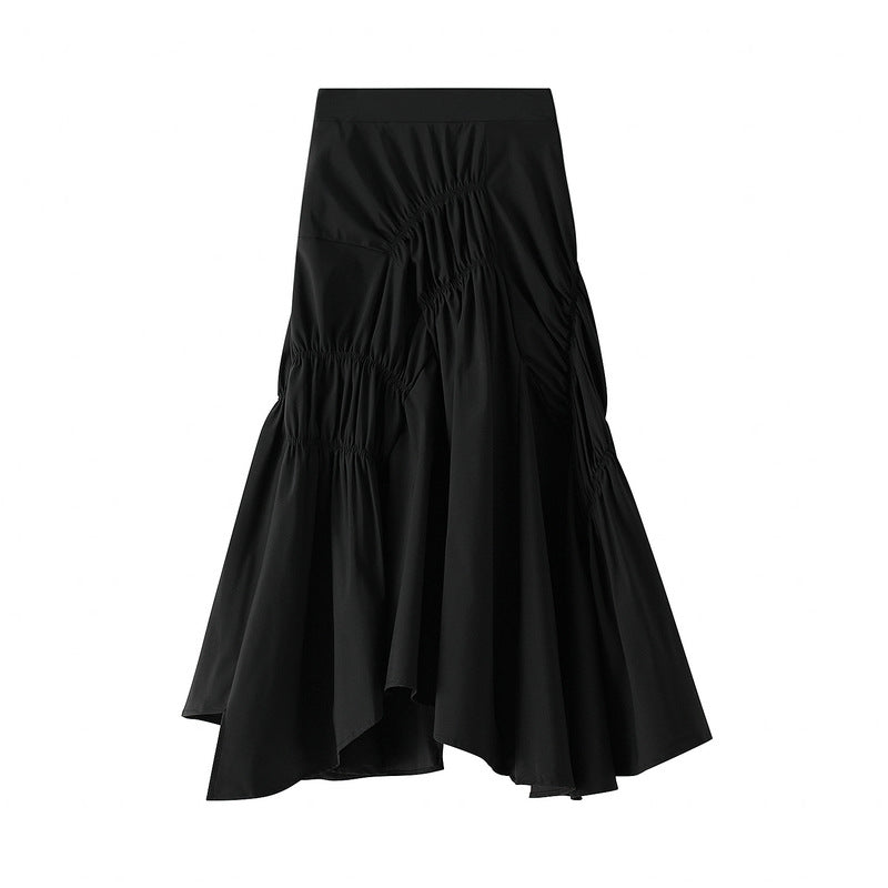 A line Skirt Women Spring Summer Super Black White Pleated Midi Dress