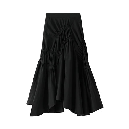 A line Skirt Women Spring Summer Super Black White Pleated Midi Dress