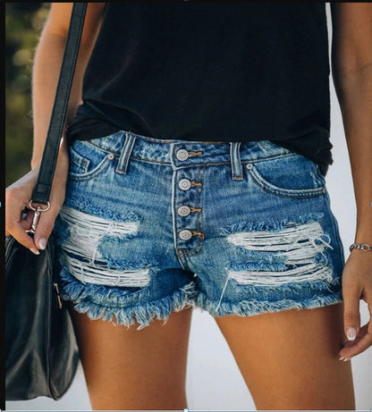 Short en jean déchiré à pompon pour femme, pantalon d'été