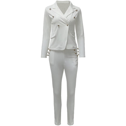 Autumn Winter Casual Suit Outer Wear Small Blazer Double-Breasted Long Sleeve Two-Piece Suit for Women