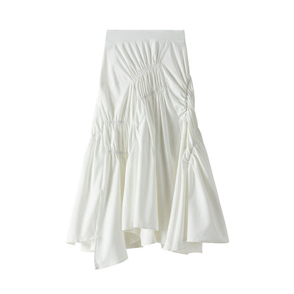 A line Skirt Women Spring Summer Super Black White Pleated Midi Dress