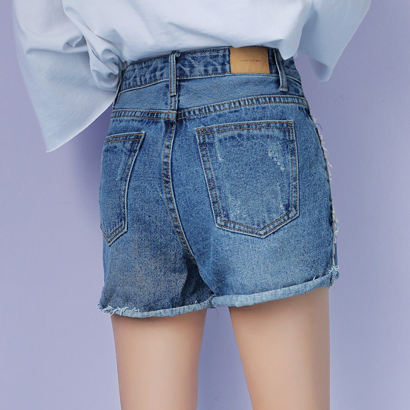 Short en Denim déchiré taille haute pour femmes, pantalon ample trapèze à jambes larges, pantalon d'été pour étudiantes