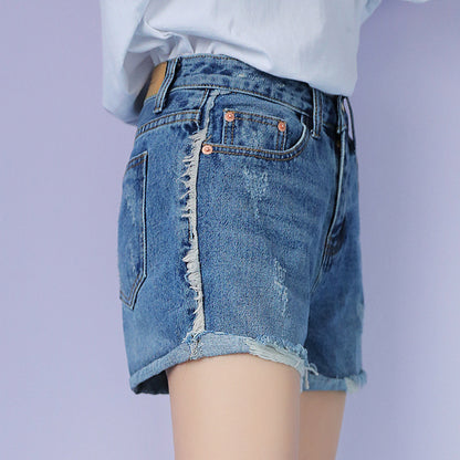 Short en Denim déchiré taille haute pour femmes, pantalon ample trapèze à jambes larges, pantalon d'été pour étudiantes