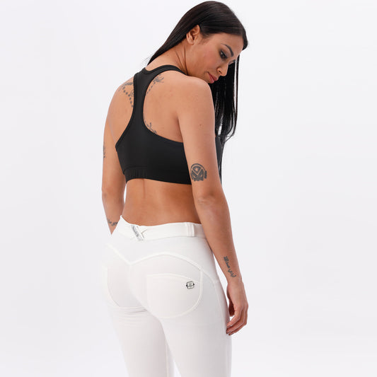 Pantalones de yoga blancos Medias de tiro medio tejidas