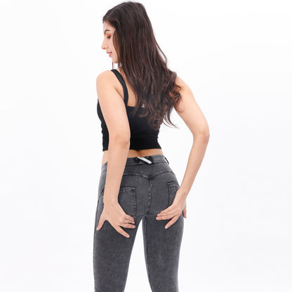 Pantalones de yoga blancos Medias de tiro medio tejidas