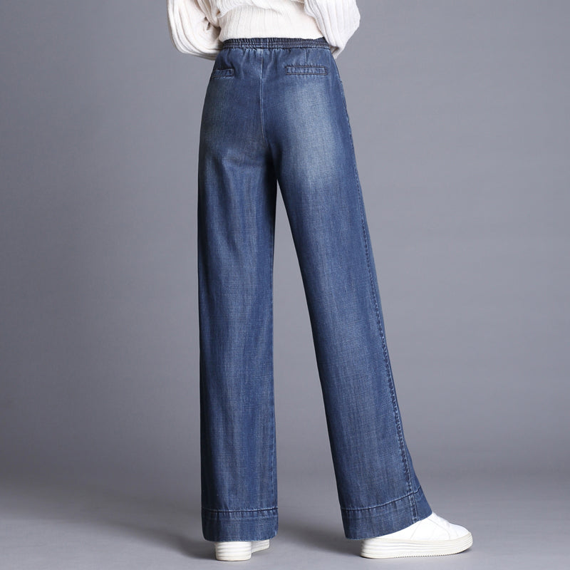 Pantalon décontracté ample taille haute en denim slim rétro