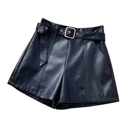 21 New Small Leather Shorts Women's Autumn And Winter High Waist New Style European Stand Boots Pants Personality Outer Wear Wild Wide Legs