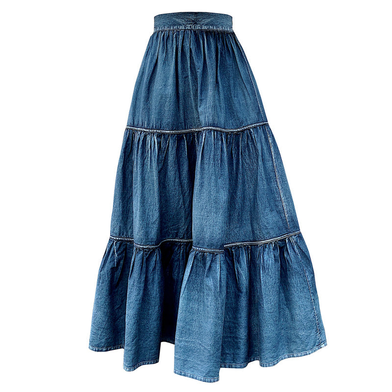 Women'S Long Skirt A-Line High Waist Denim Cake Skirt