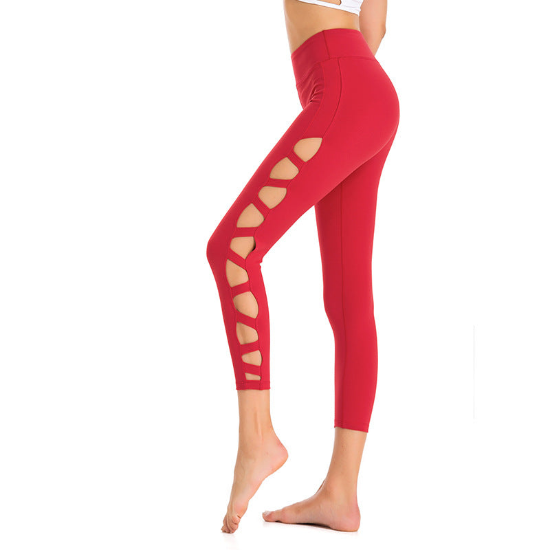 Ropa de yoga Pantalones sexys huecos de 7 puntos Pantalones deportivos Pantalones deportivos de secado rápido Pantalones cortos de yoga profesionales